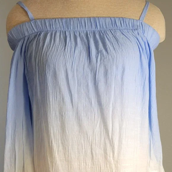 A. Byer Off Shoulder Ombré Blouse 3/4 Sleeves Lightweight Blue White Size XLarge - Picture 3 of 11